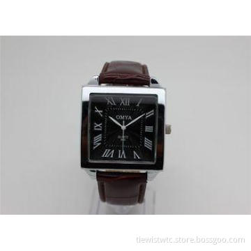 Square Men Quartz Watch analog alloy leather strap Roman Nu